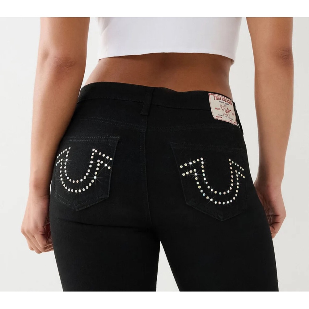 True Religion Women's Becca Crystal Studs Bootcut Stretch Jeans in Black (W28)
